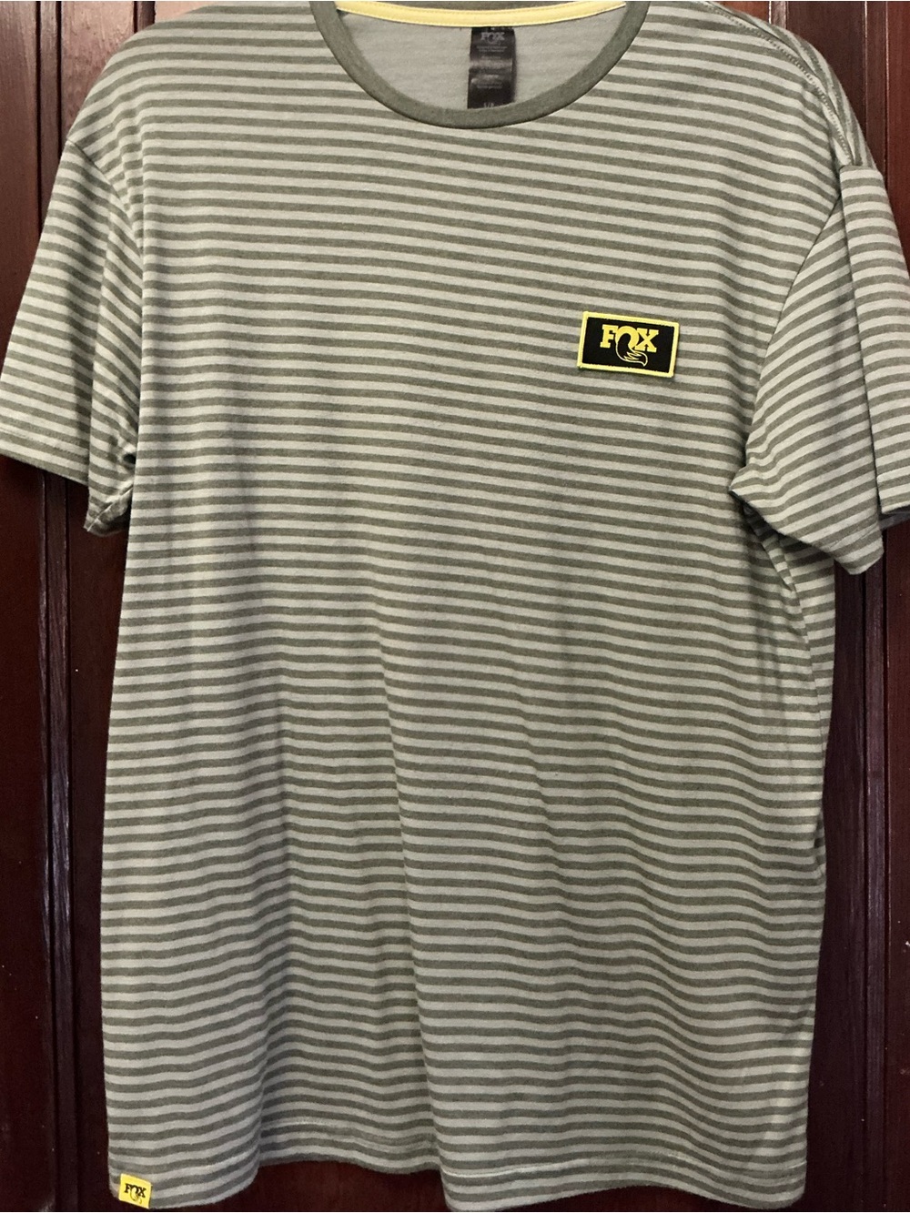 🦊 Fox Racing Striped Tee — Vancouver-Designed, Woven Patch Logo — S